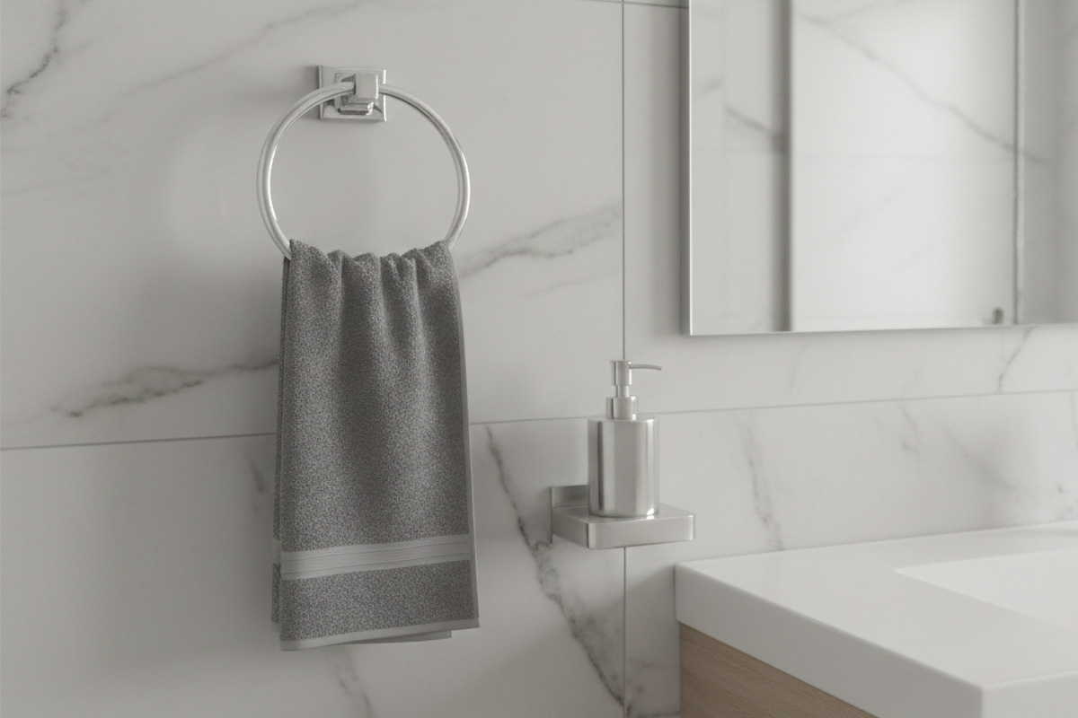 ポリッシュドクローム仕上げのタオルホルダー｜DESIGN HOUSE（デザインハウス） ミルブリッジシリーズ