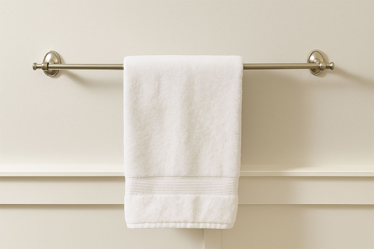 クラシックなデザインが映えるサテンニッケル仕上げのタオルバー