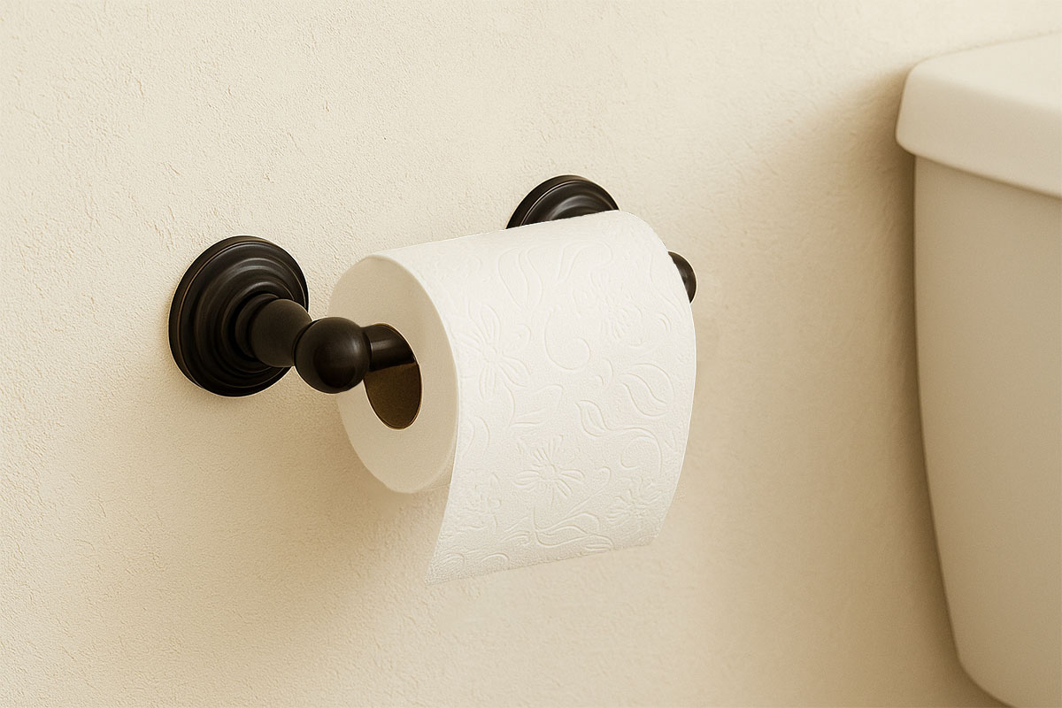 クラシックなデザインが映えるサテンニッケル仕上げのタオルバー