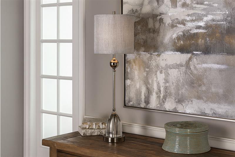 クリスタルとリネンシェードが映える高級感漂うテーブルランプの室内設置イメージ