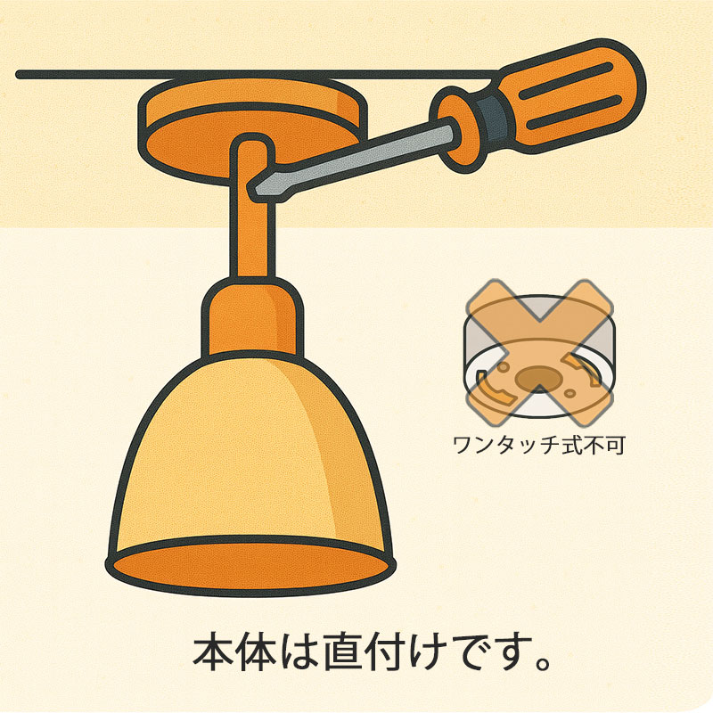 本体は天井に直付けすることを示す図（ワンタッチ式不可）