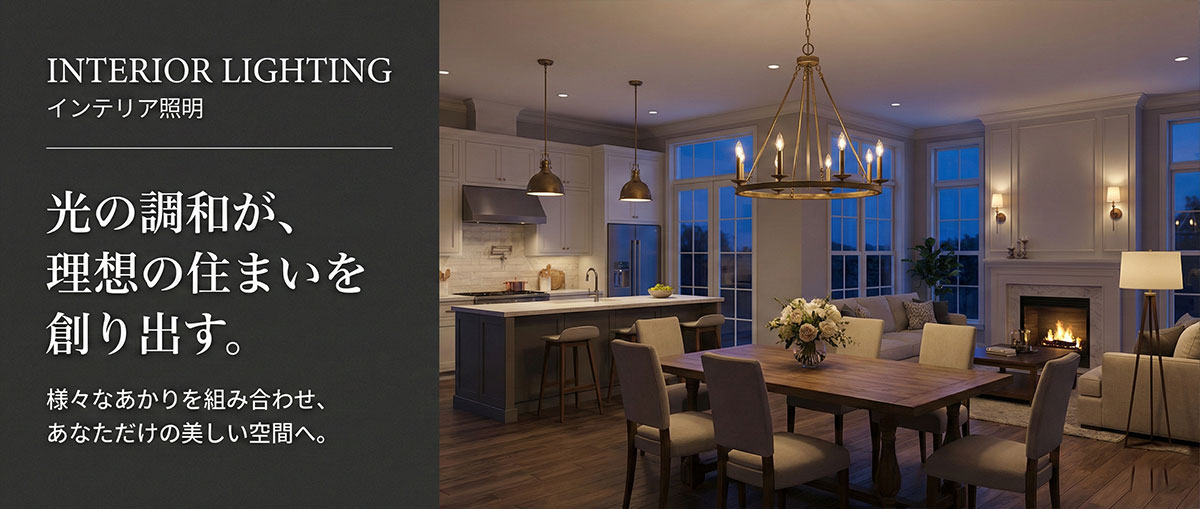 LDK全体の照明計画を表現したパノラマカット。シャンデリアやダウンライトが調和する理想の住まい